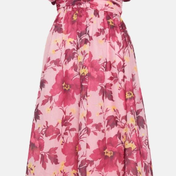 OASIS Floral Ruched V Neck Organza Midi Dress, US 8 - Picture 4 of 4